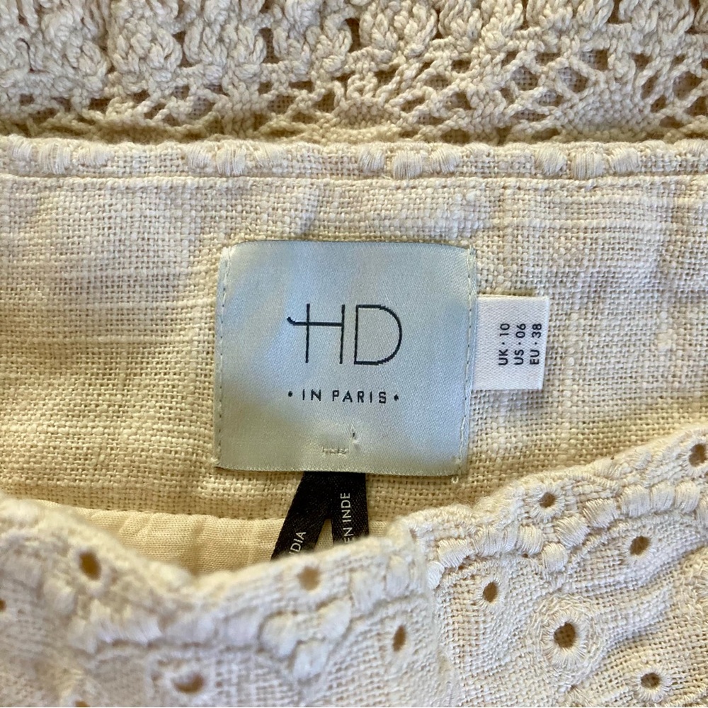 Anthropologie HD in Paris Fringe Eyelet Skirt in Cream Linen - Picture 6 of 7
